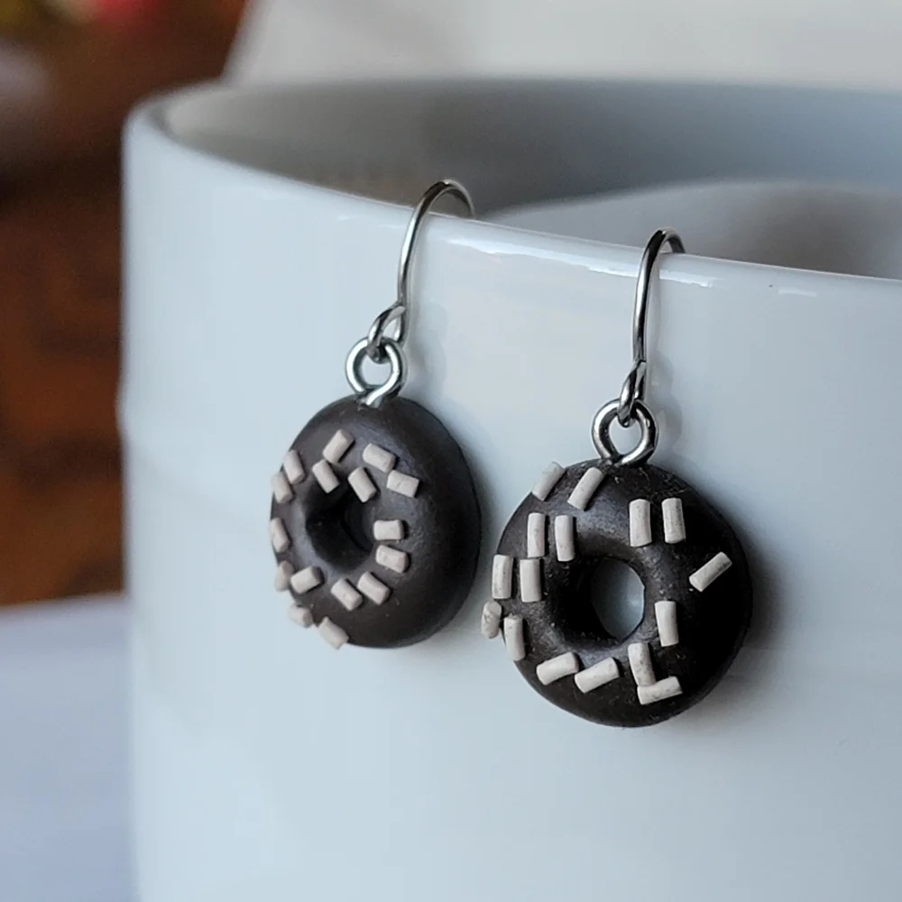 Chocolate Donut Earrings with Sprinkles